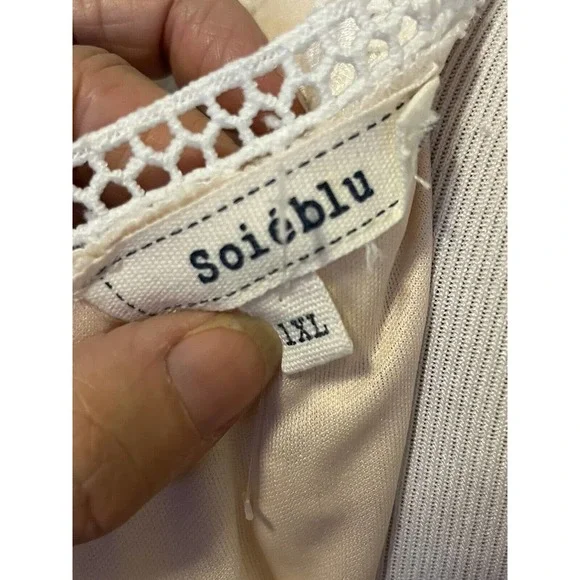 Soieblu •Women 1XL• Ivory Sheer Embroidered Lace Nude Underlay Dress Bell Sleeve - Picture 5 of 8